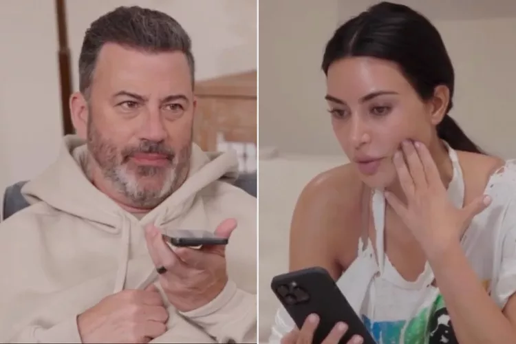 Kim Kardashian 'Slams' Jimmy Kimmel's '90s Wear in Spoof of Her Heated Call with Sister Kourtney